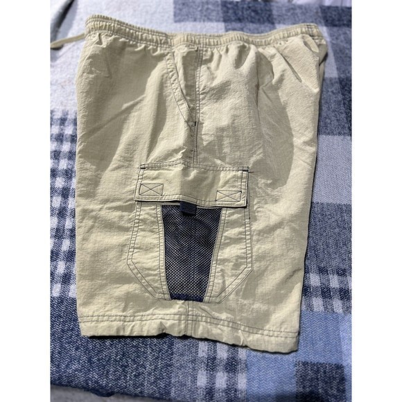Speedo Men's Tan/Black Mesh Cargo Pocket Style Lined Swim Trunks, Size Medium - Picture 3 of 6